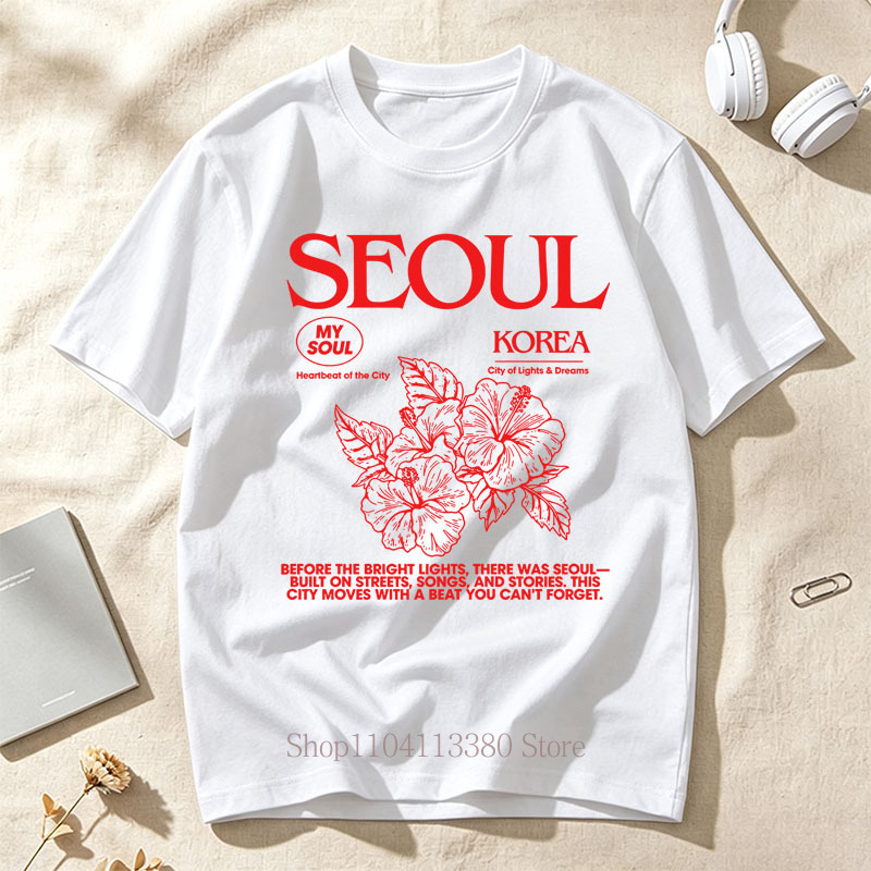 Street Fashion Of Seoul - T-shirt con stampa hibiscus in stile