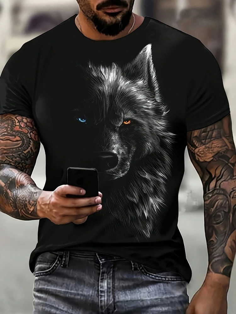 Street Fashion Urban - T-shirt da uomo con stampa lupo