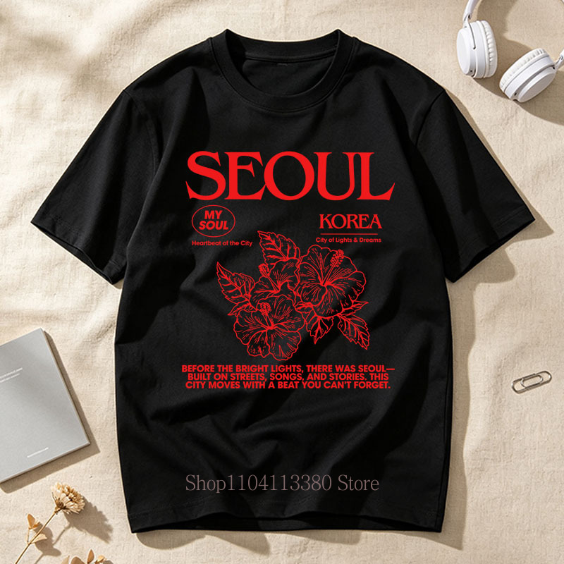 T-shirt con stampa hibiscus in - Street Fashion Of Seoul recensione e prezzo