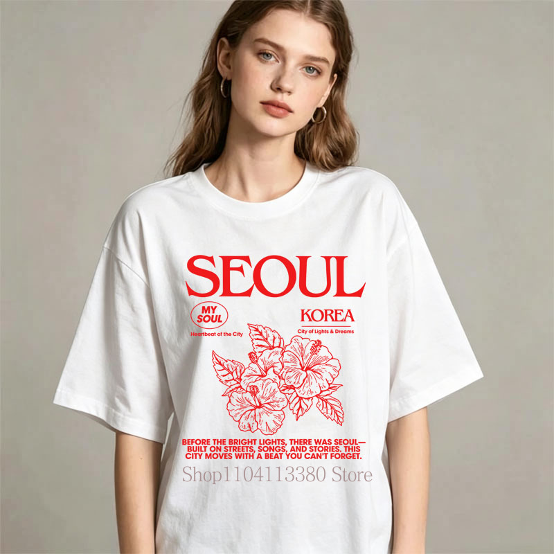T-shirt con stampa hibiscus in - Street Fashion Of Seoul recensione e prezzo